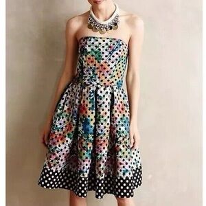 NWT Anthropologie COREY LYNN CALTER Floral Polka Dot Strapless Dress 4 Holiday
